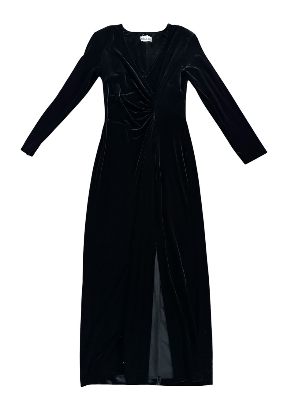 Vintage Robbie Bee Black Velvet Long-Sleeve Midi Dress